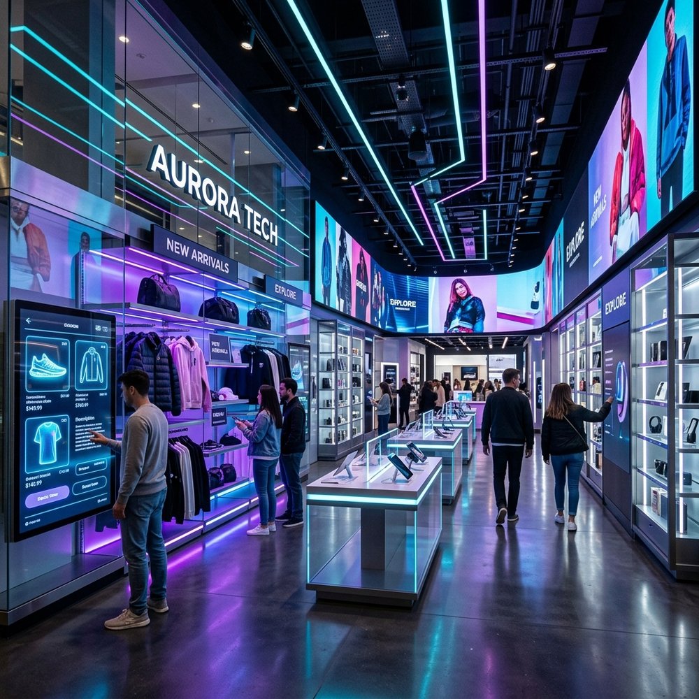 Vibrant digital store front apparel shopping display